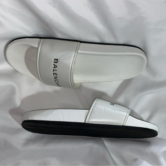 BAKENCIAGA size 45 white leather & rubber POOL SLIDE sandal flip flops - Picture 10 of 10